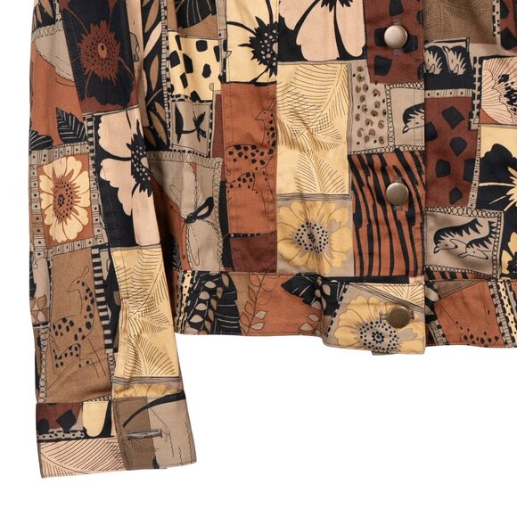 Suzette Safari Button Up Jacket Shirt M New Patchwork Brown Elephant Giraffe - Picture 3 of 6